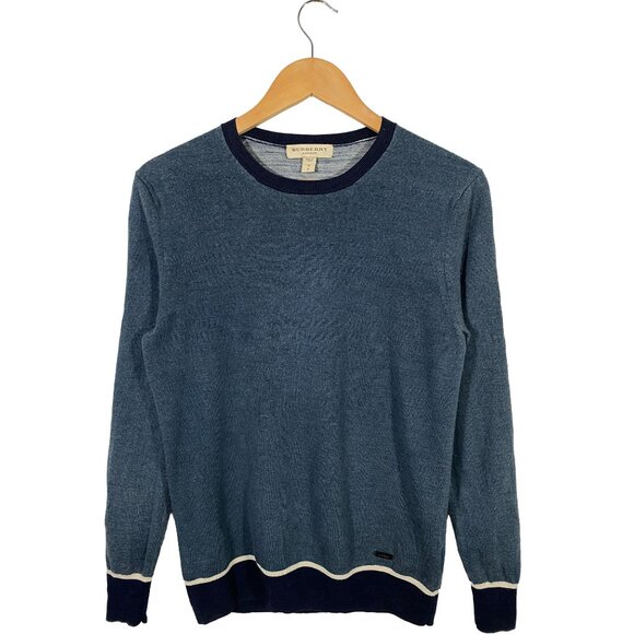 Burberry London Silk Blend Knit Crewneck Sweater Blue Men's size S - Picture 1 of 8